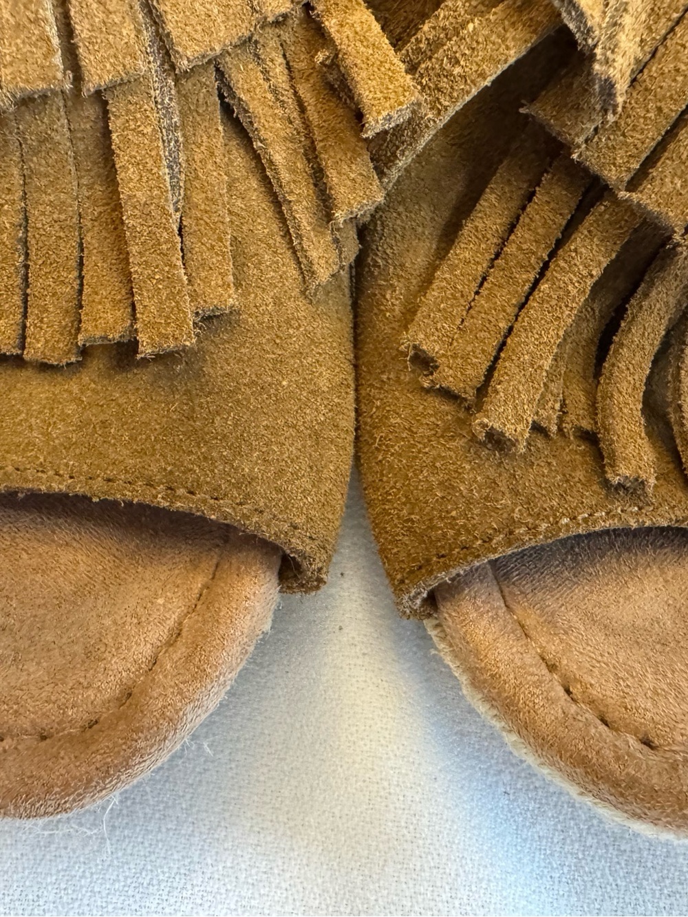 Minnetonka Ashley Suede Fringe Wedge Sandals 8 Brown Boho Espadrille Slingback - Picture 9 of 12